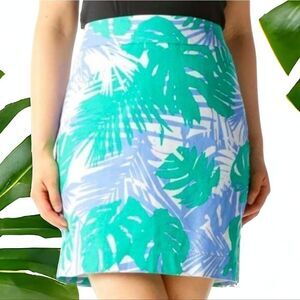 Ann Taylor LOFT Twill Tropical Foliage 🌴 Palm Fern Pencil Skirt White Resort